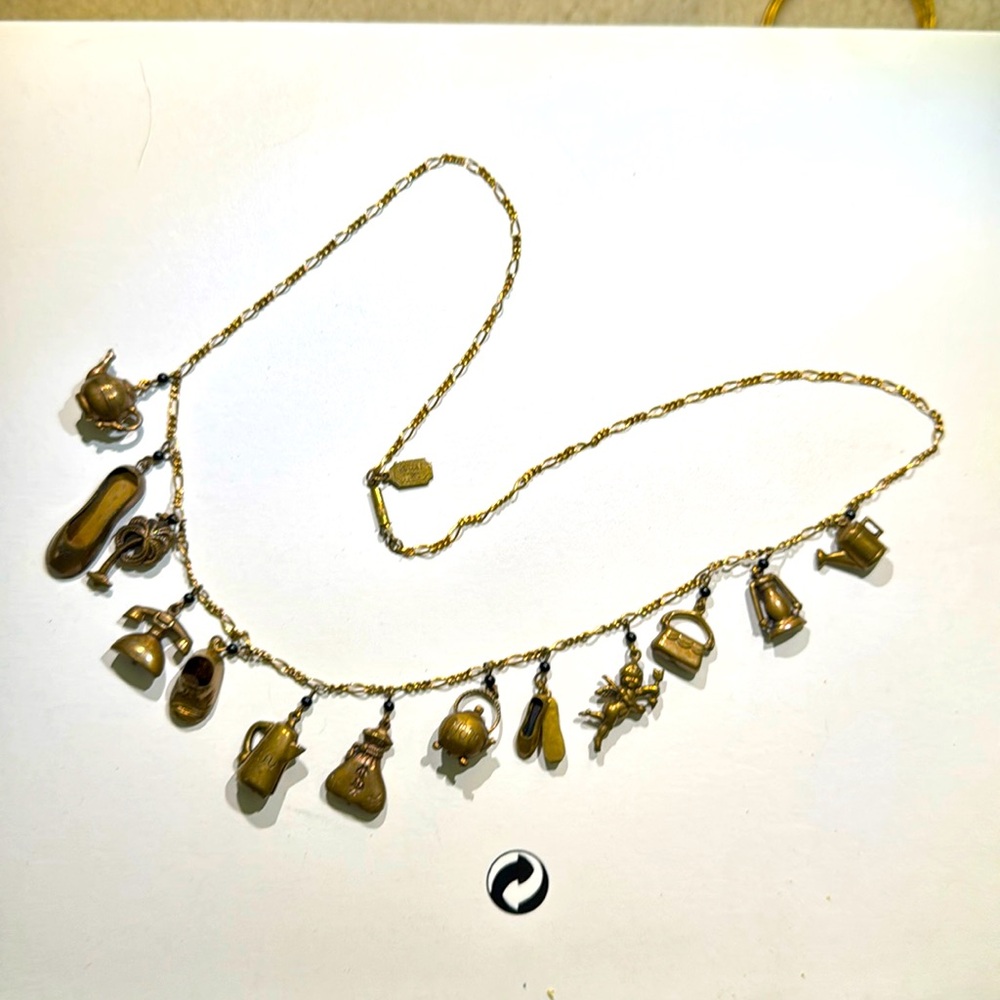 Pididdly Links Vintage Brass Charms Necklace